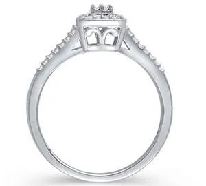 EternalDia 1/10 Ct Diamond Split Shank Square Shape Quad Promise Ring in 10K White Gold
