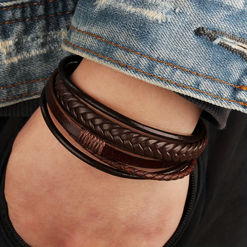 Ethnic Style Braided Leather Bracelet for Men