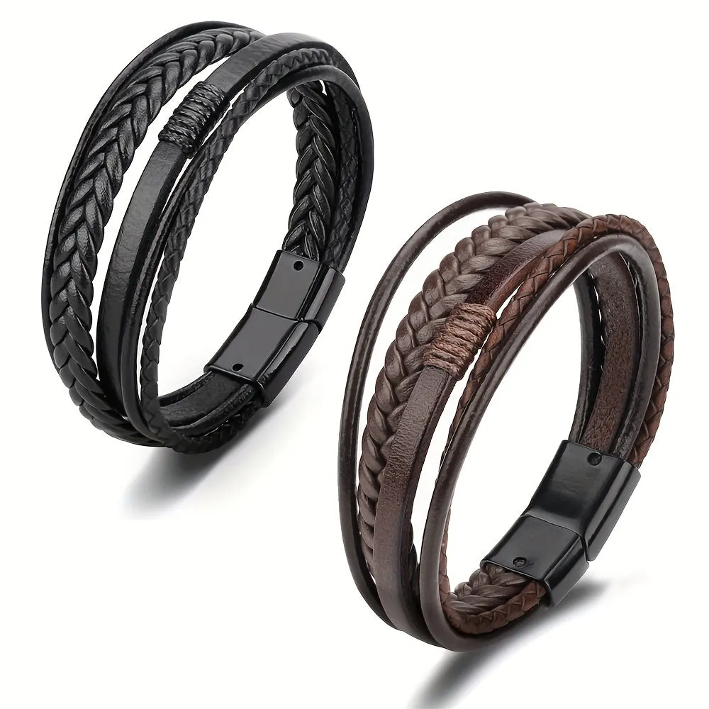 Ethnic Style Braided Leather Bracelet for Men