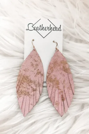 Fab Fringe Leather Earrings - Pink/Gold Metallic