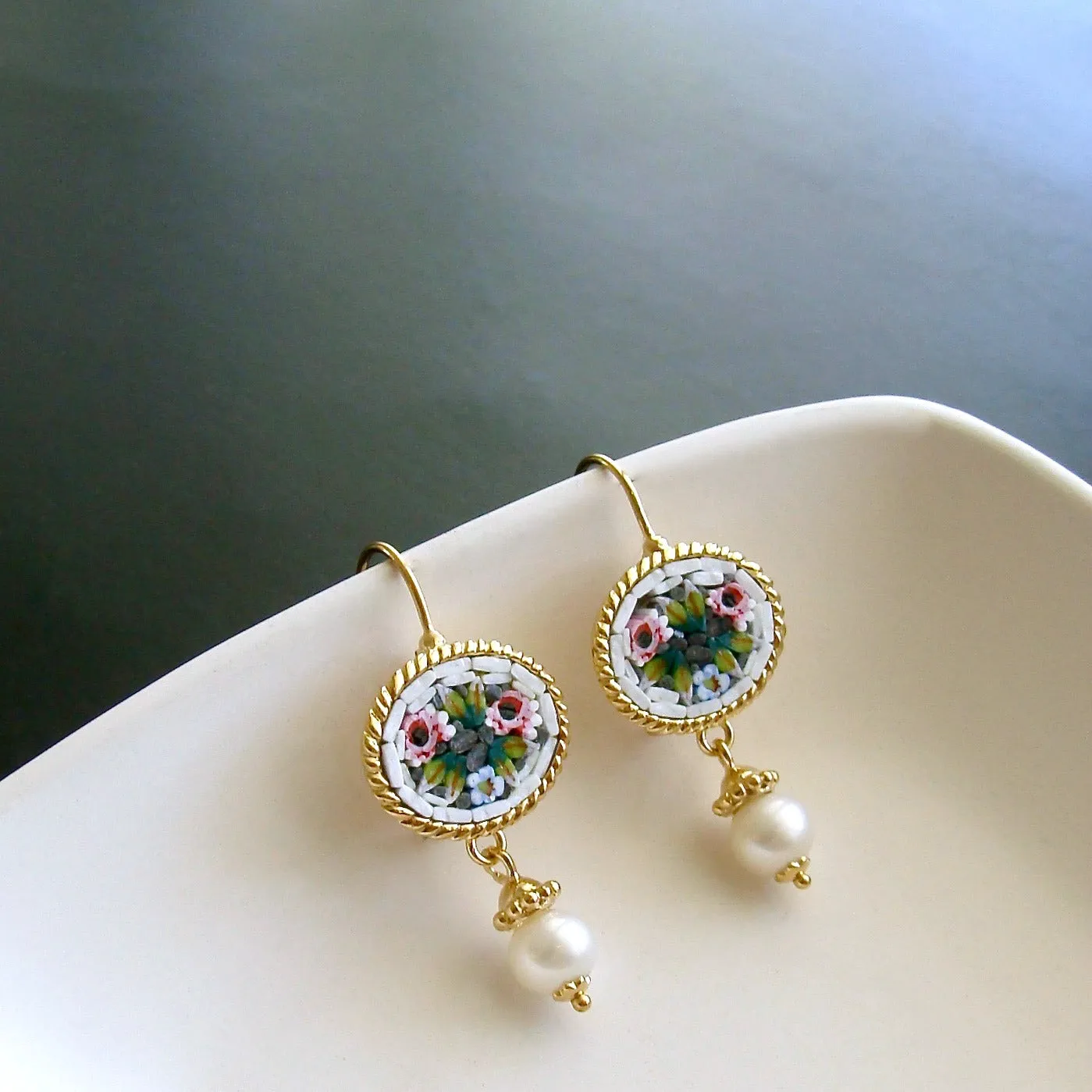 Floral Micro Mosaic Earrings - Luciana Earrings
