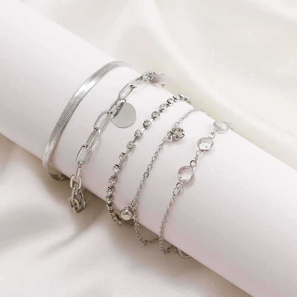 FNIO Bohemian Bracelets for Women Fashion Multilayer Beaded Chain Bracelets Set Charm Bracelet Bangles Jewelry Punk