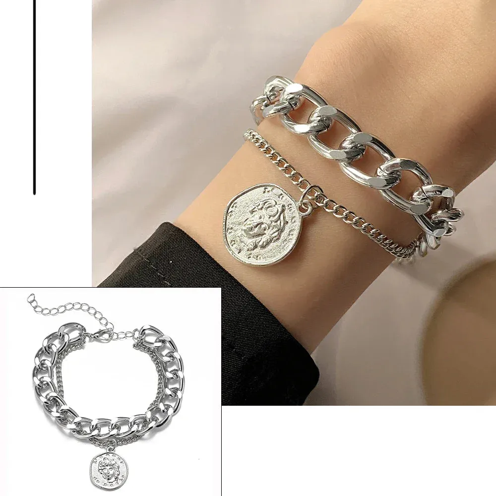 FNIO Bohemian Bracelets for Women Fashion Multilayer Beaded Chain Bracelets Set Charm Bracelet Bangles Jewelry Punk