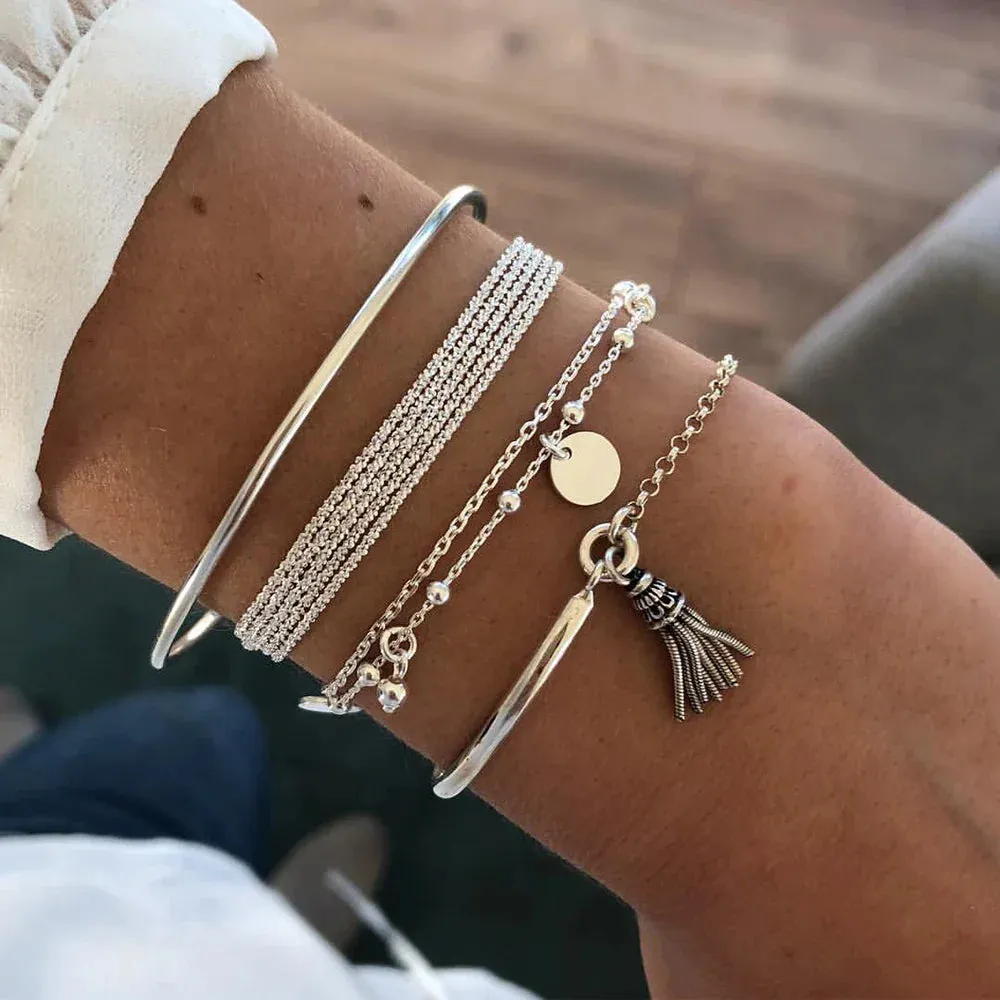 FNIO Bohemian Bracelets for Women Fashion Multilayer Beaded Chain Bracelets Set Charm Bracelet Bangles Jewelry Punk