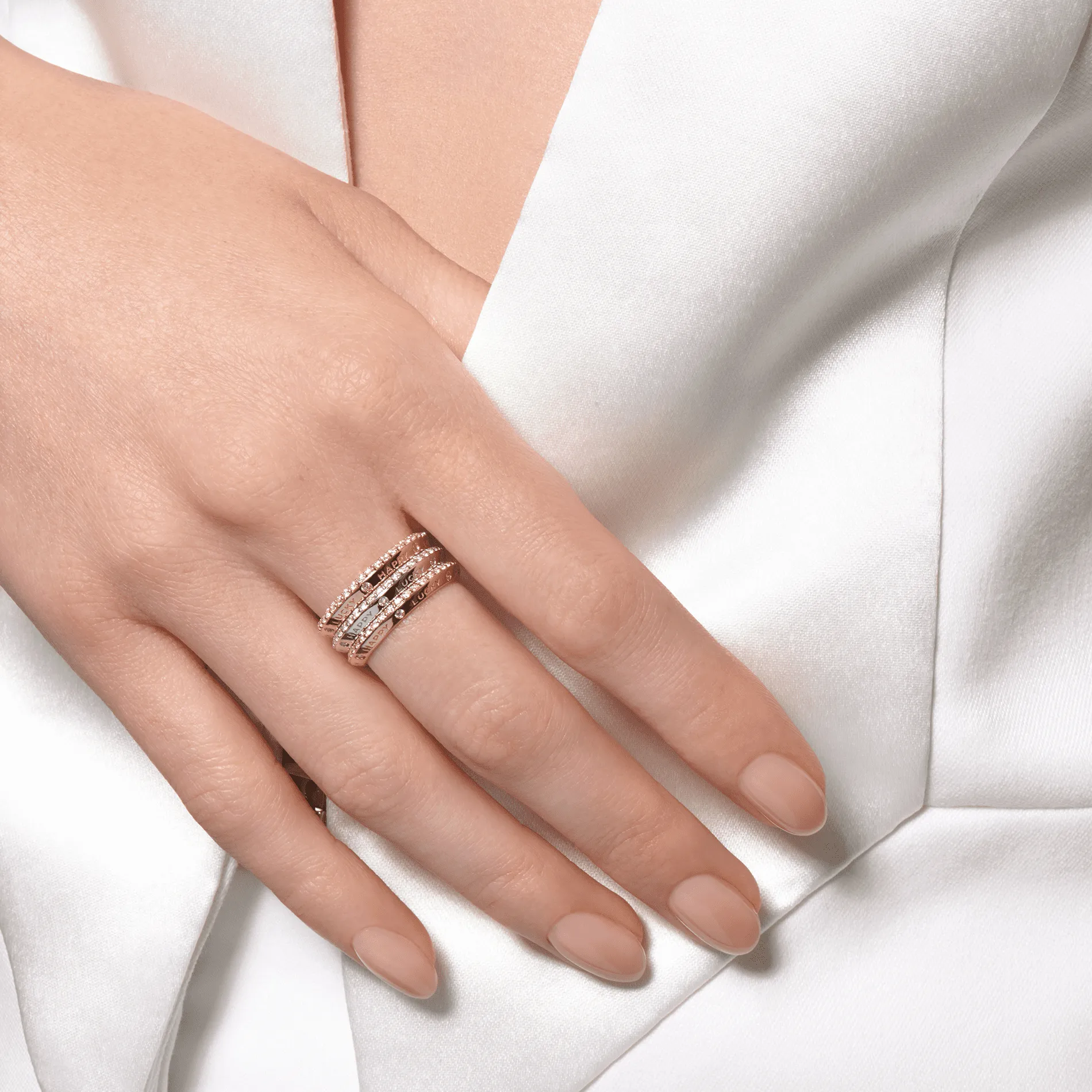 Fortune Band Ring in Yellow Gold with White Diamonds