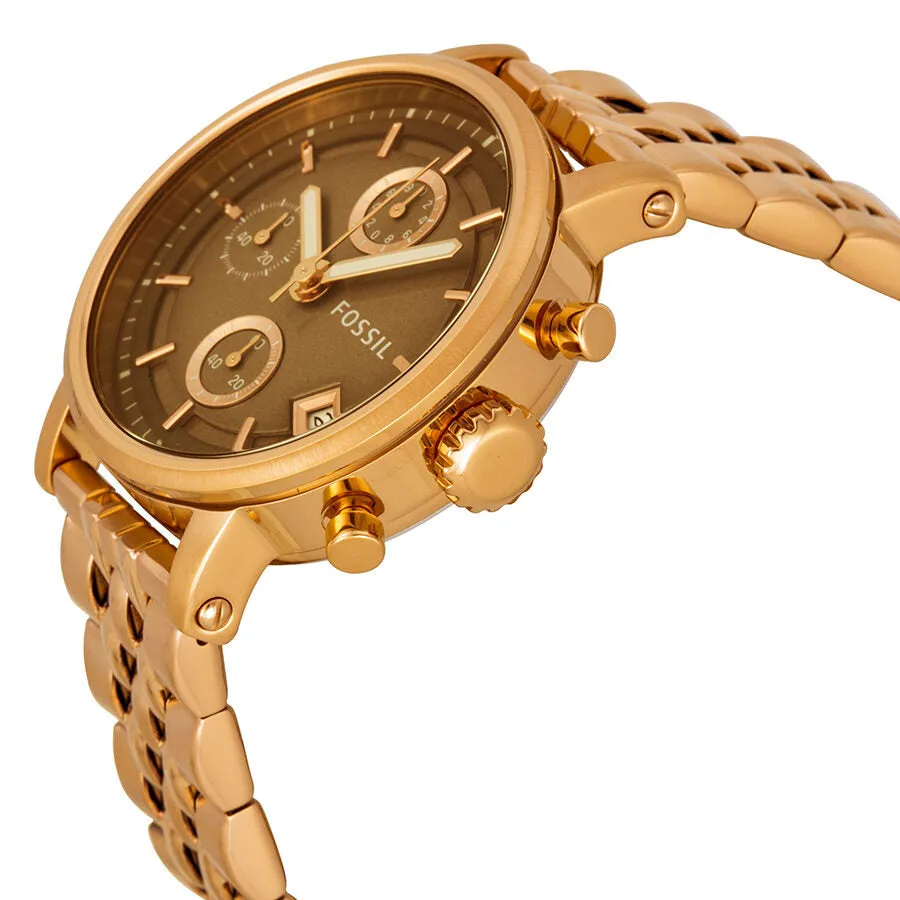 Fossil Boyfriend Chronograph Brown Dial Rose Gold-tone Ladies Watch ES3494
