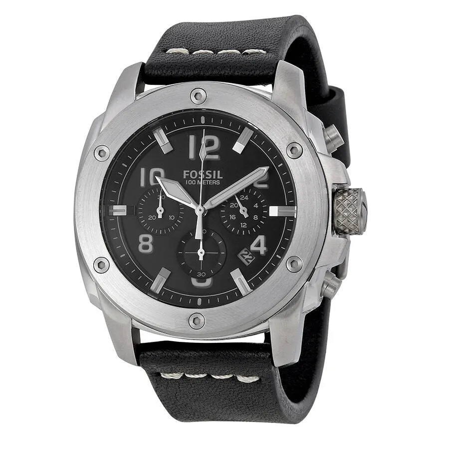 Fossil Machine Chronograph Black Dial Black Leather Men's Watch FS4928