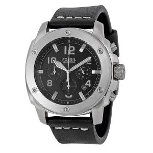 Fossil Machine Chronograph Black Dial Black Leather Men's Watch FS4928