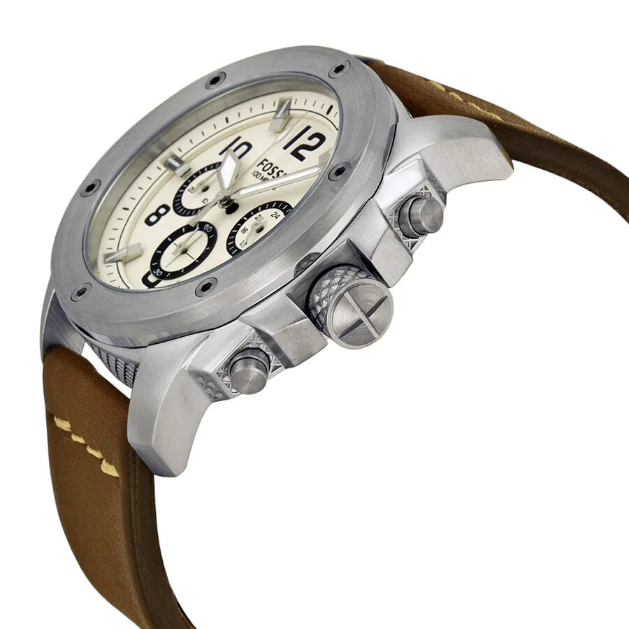 Fossil Modern Machine Chronograph White Dial Brown Leather Men's Watch FS4929