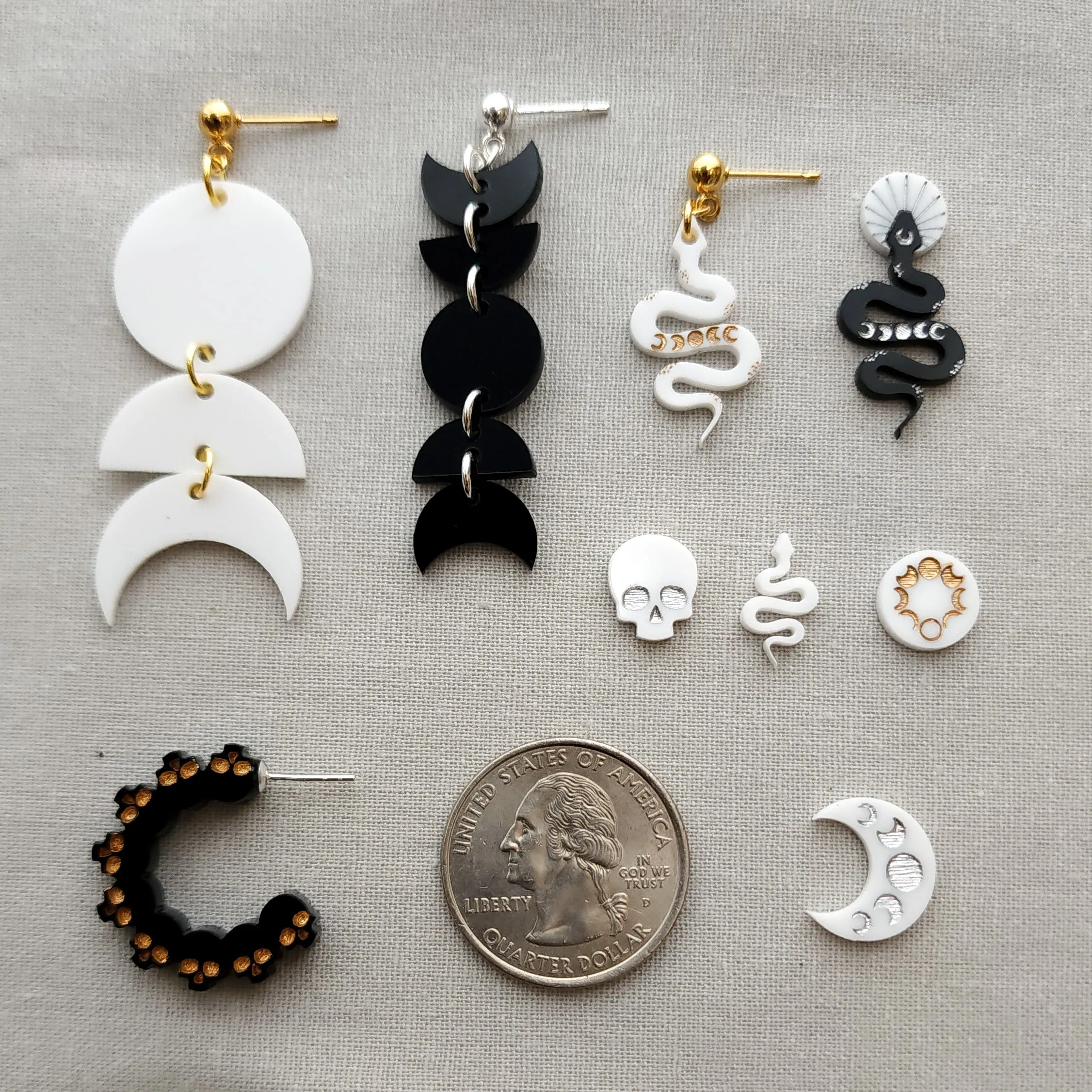 Full Moon Phase Dangles in Black