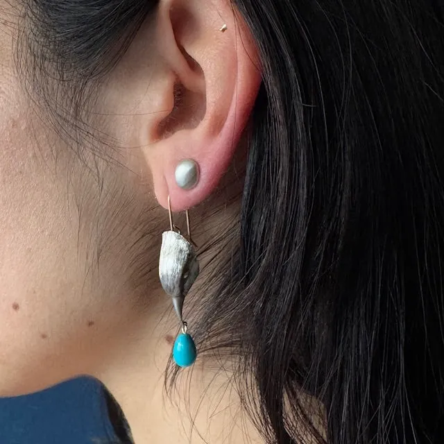 Gabriella Kiss Silver Bird Heads with Turquoise Drop Earrings
