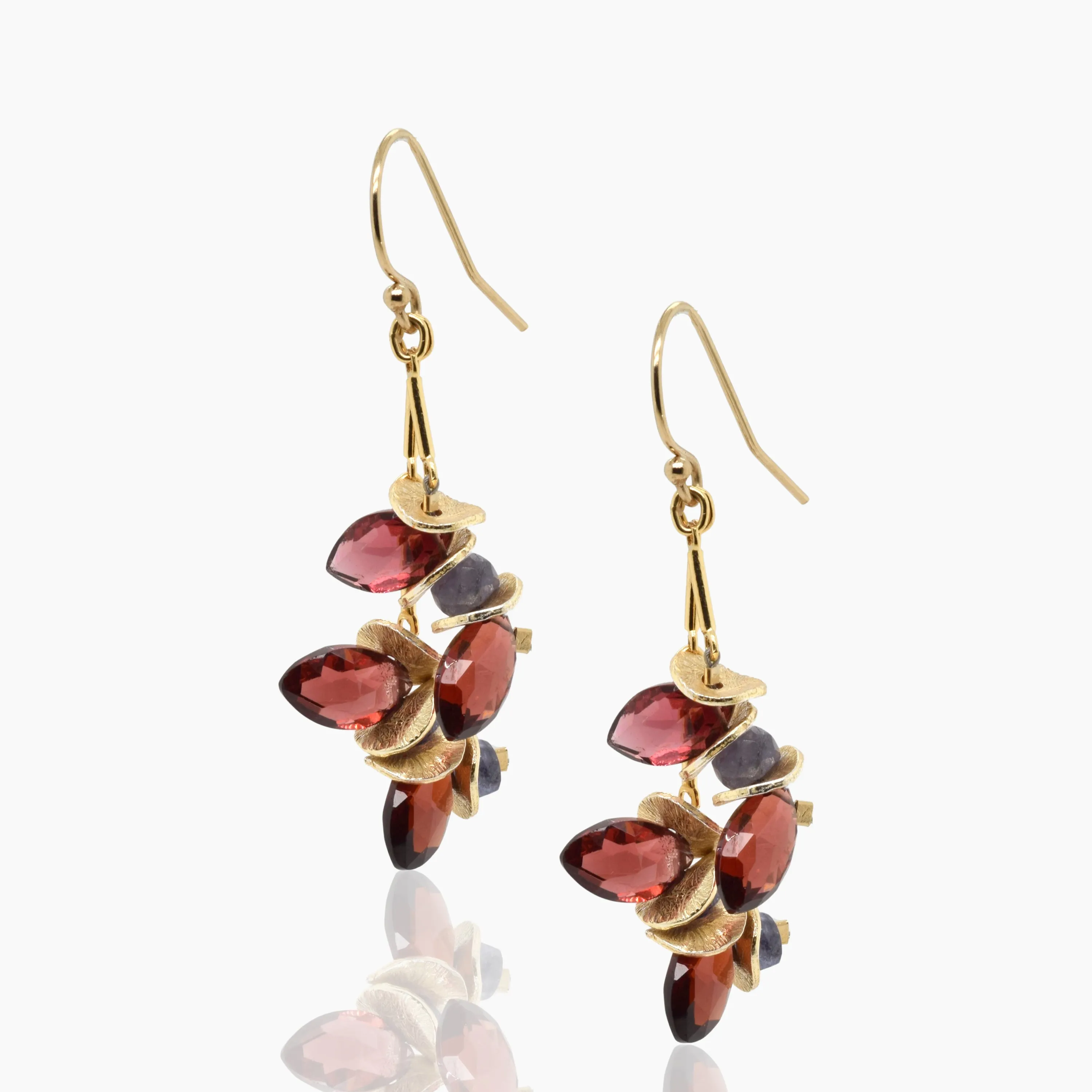 Garnet Tanzanite Gold Signature Earrings