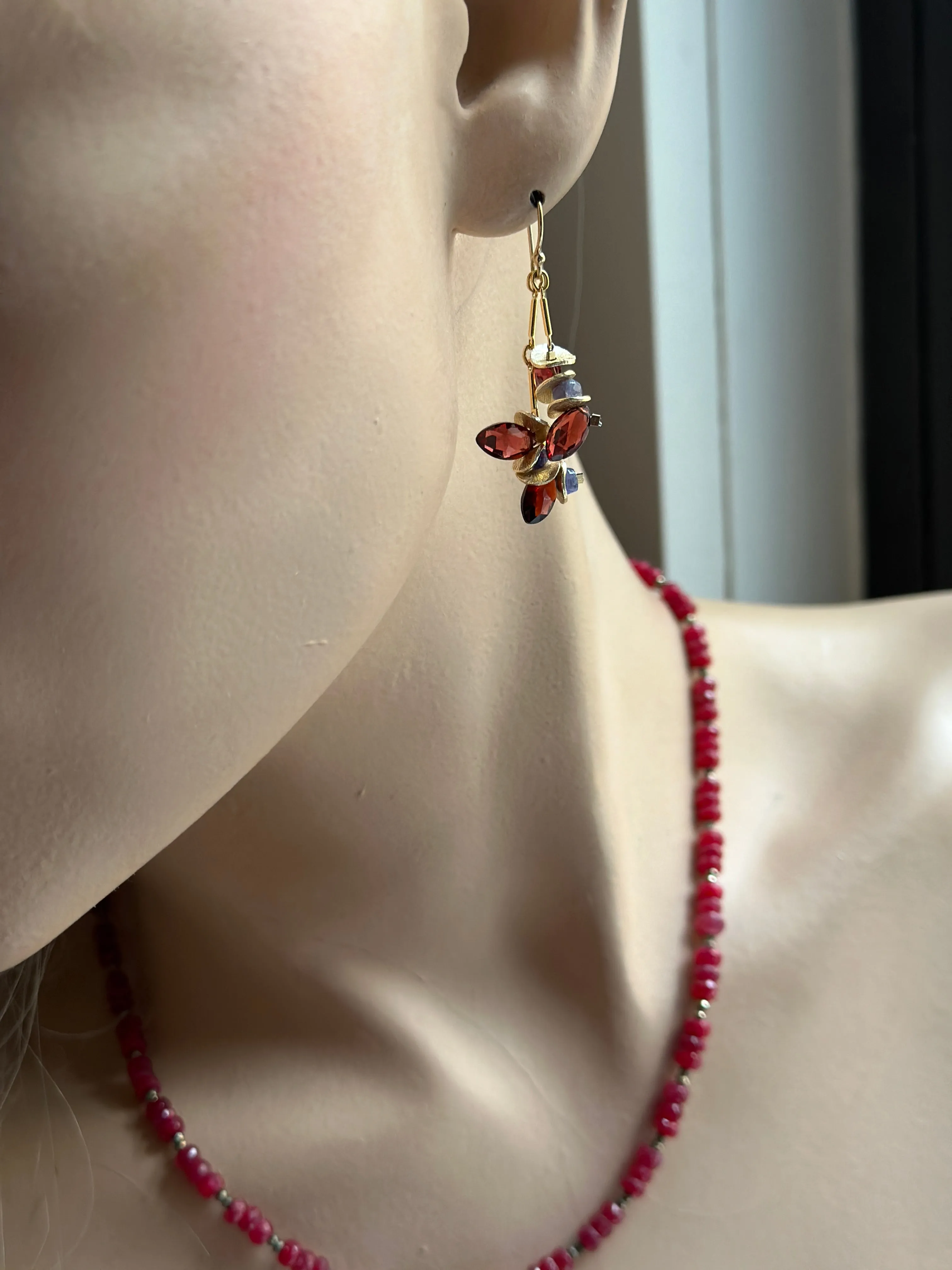 Garnet Tanzanite Gold Signature Earrings