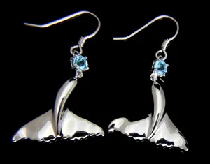 GENUINE BLUE TOPAZ SILVER 925 HAWAIIAN WHALE TAIL WIRE HOOK EARRINGS