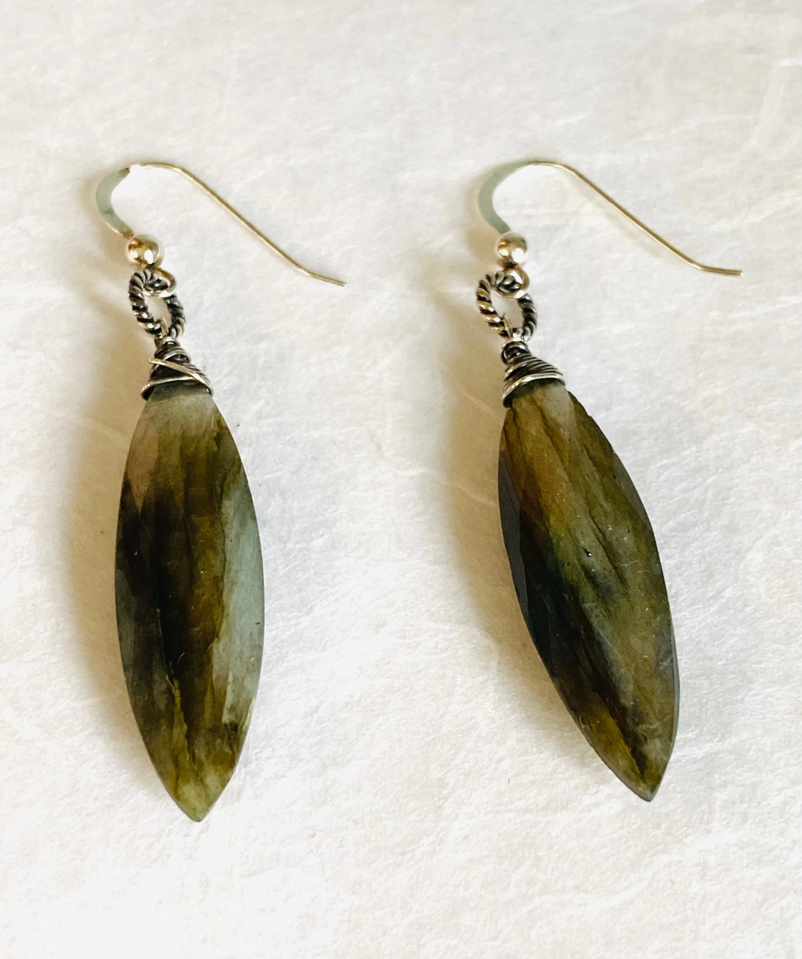 Genuine Gemstone Silver or Gold Filled Wrapped Earrings, Labradorite