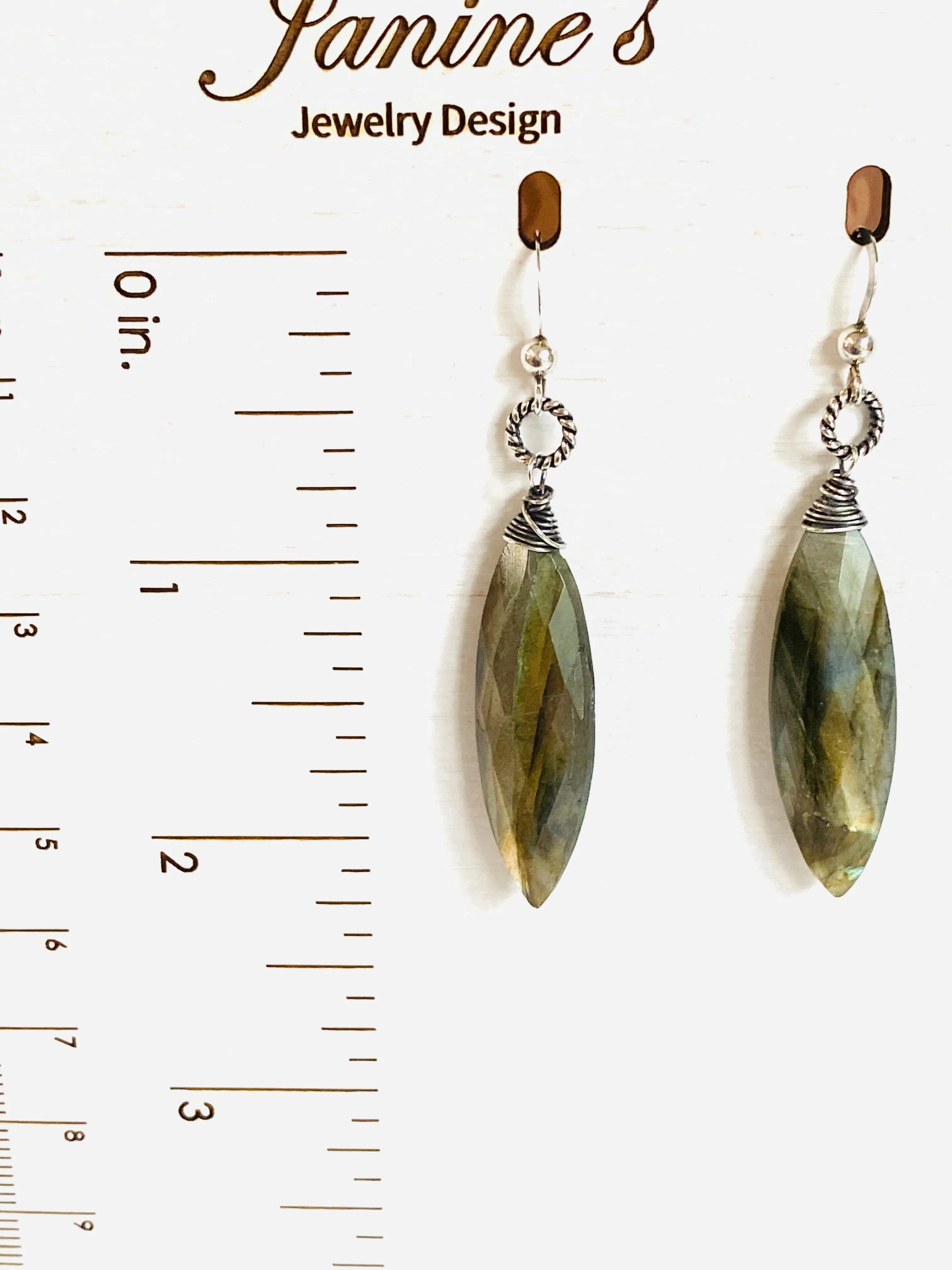 Genuine Gemstone Silver or Gold Filled Wrapped Earrings, Labradorite