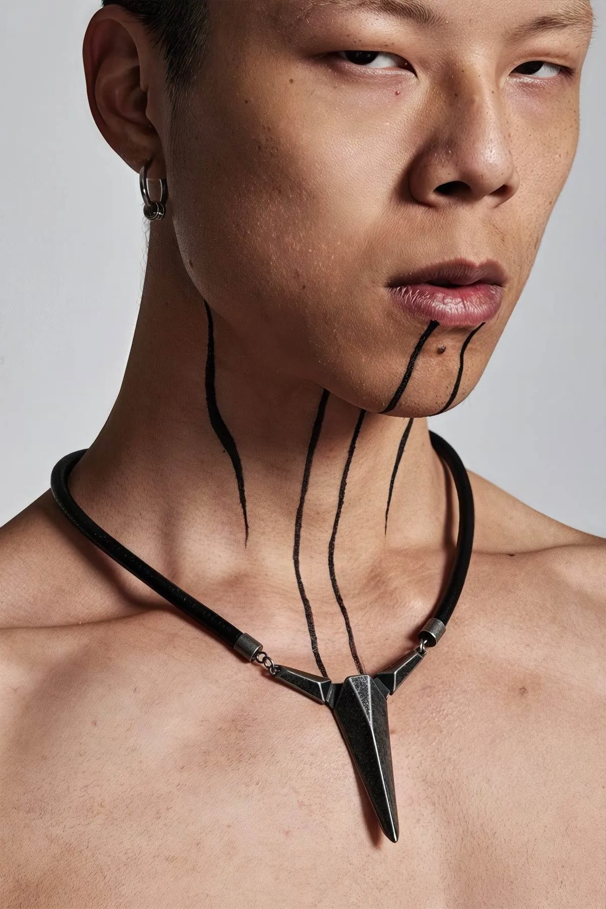 Geometric Zircon Pendant Necklace - Leather Cord Design