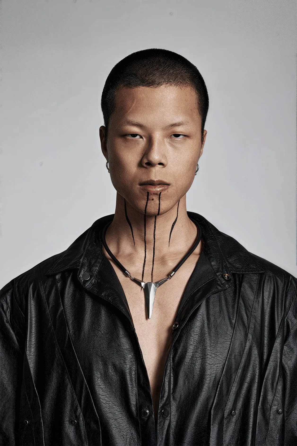 Geometric Zircon Pendant Necklace - Leather Cord Design