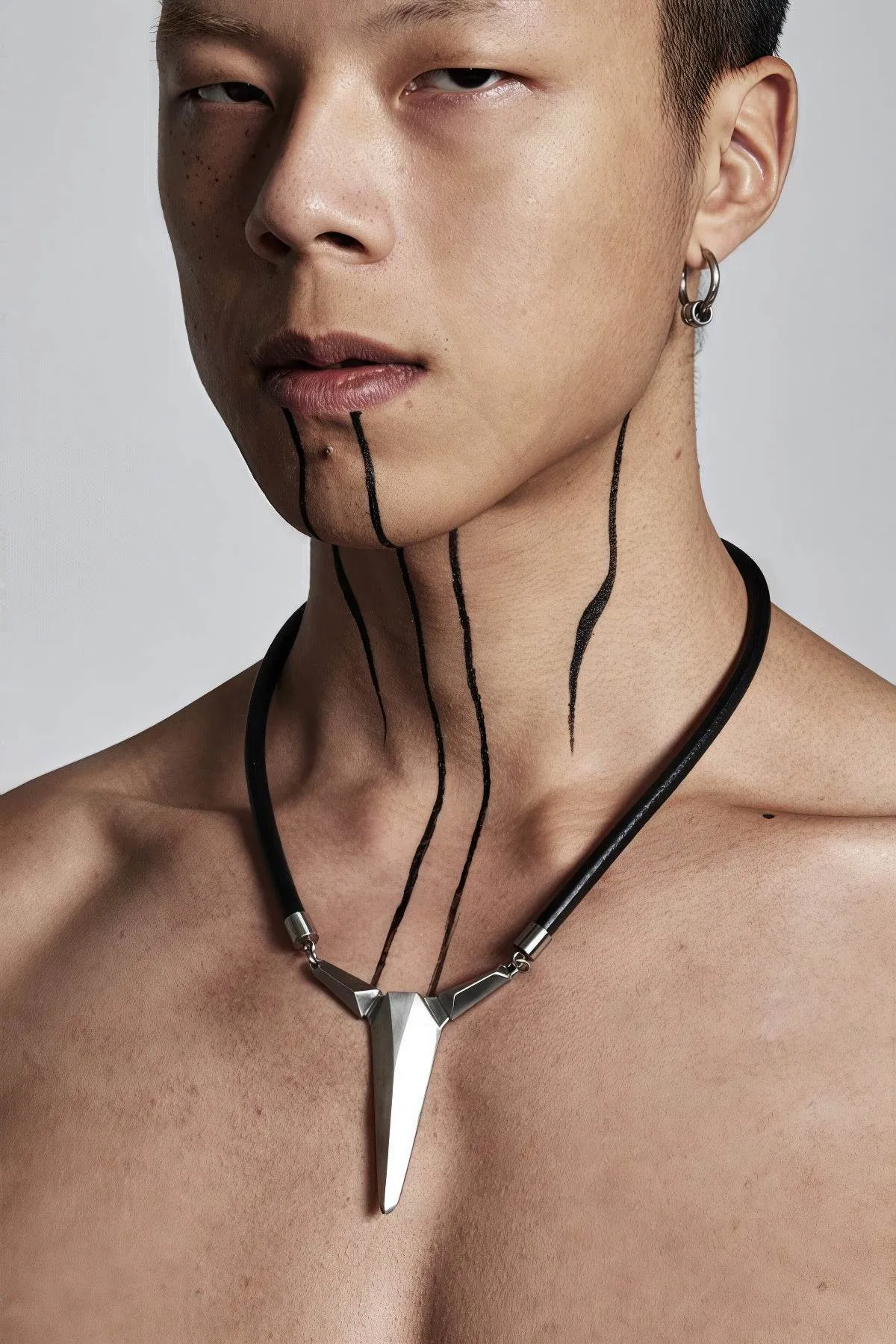 Geometric Zircon Pendant Necklace - Leather Cord Design