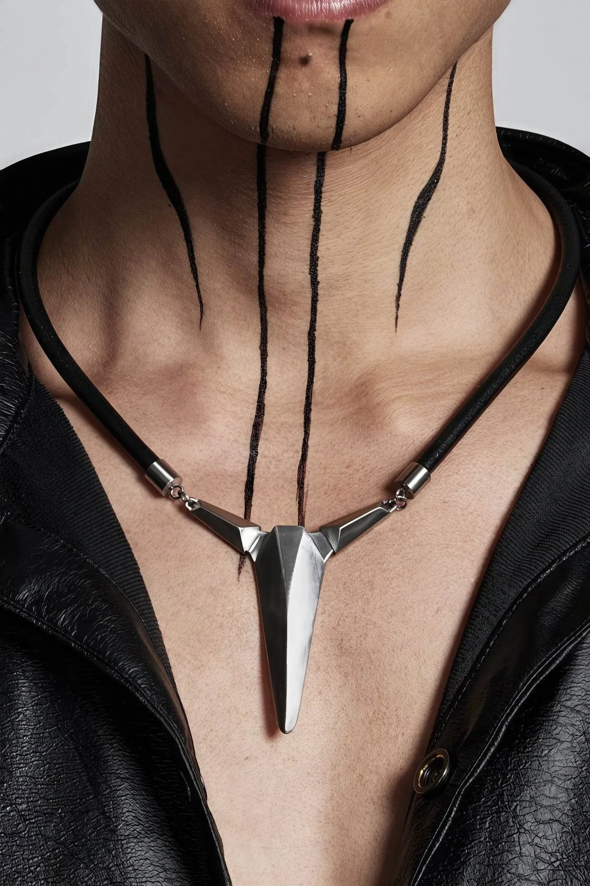 Geometric Zircon Pendant Necklace - Leather Cord Design