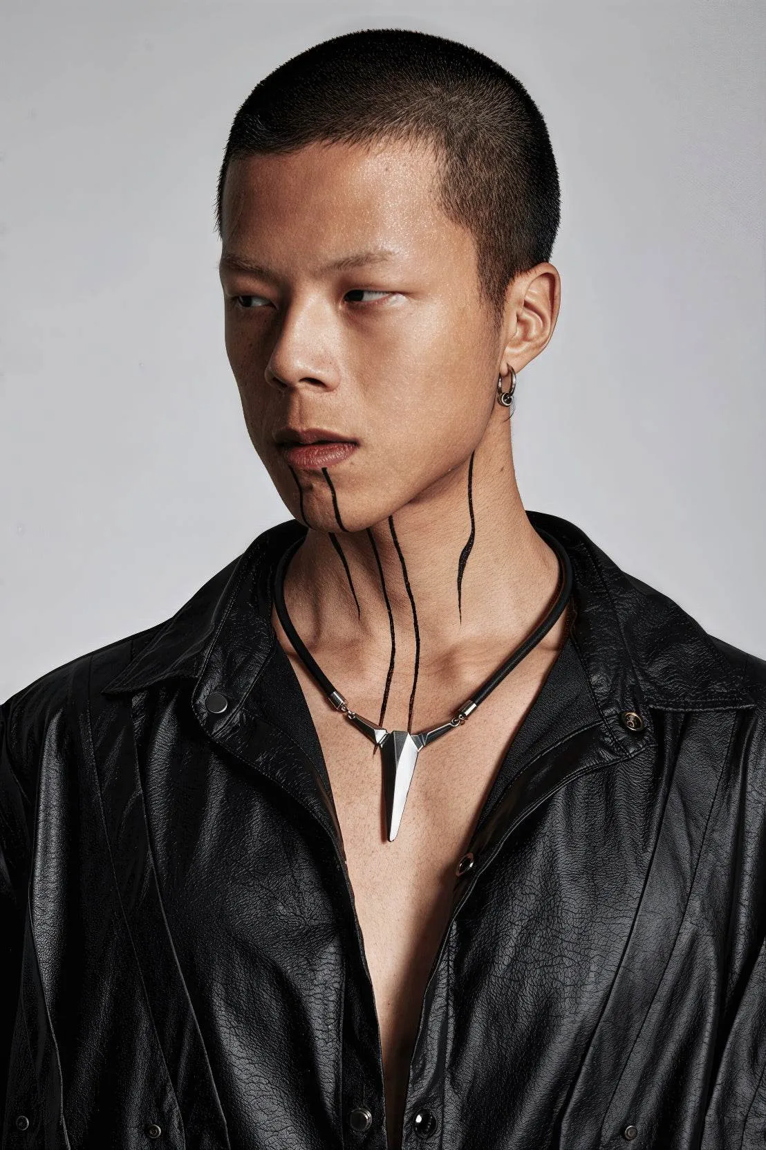 Geometric Zircon Pendant Necklace - Leather Cord Design