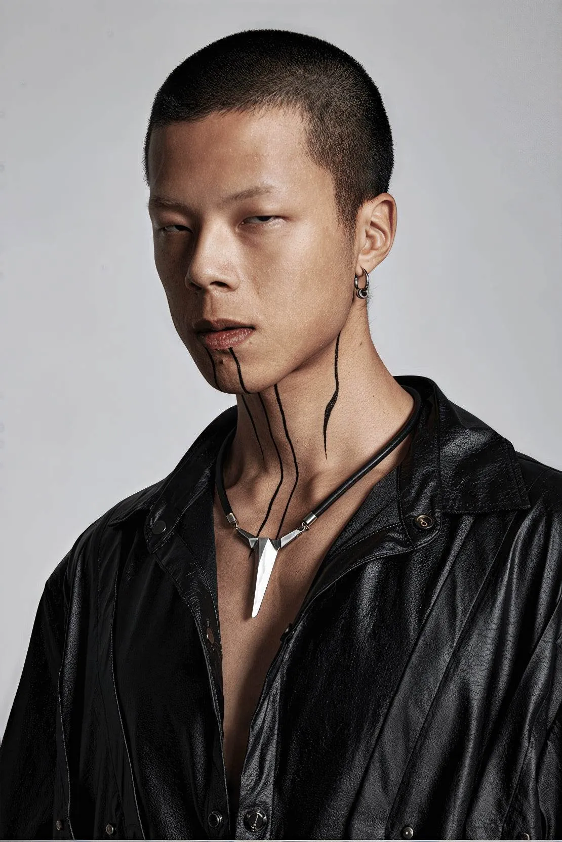 Geometric Zircon Pendant Necklace - Leather Cord Design