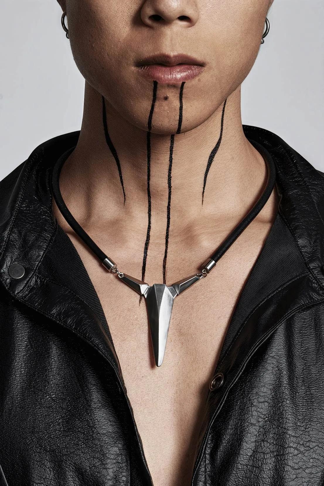 Geometric Zircon Pendant Necklace - Leather Cord Design