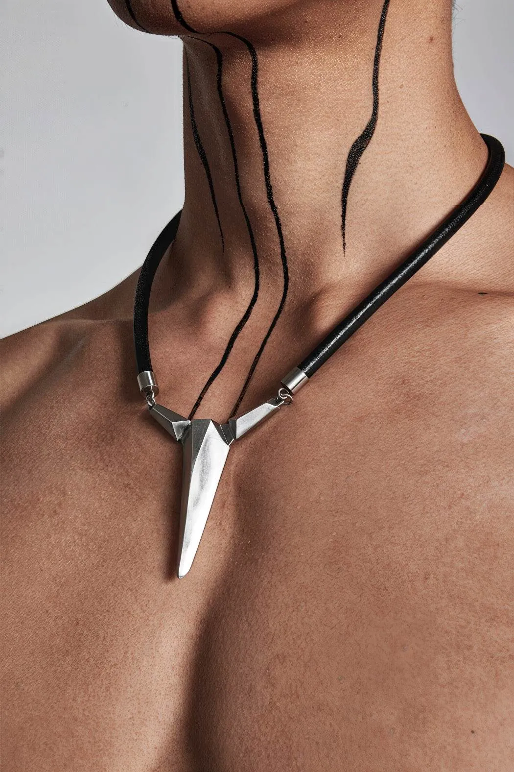 Geometric Zircon Pendant Necklace - Leather Cord Design