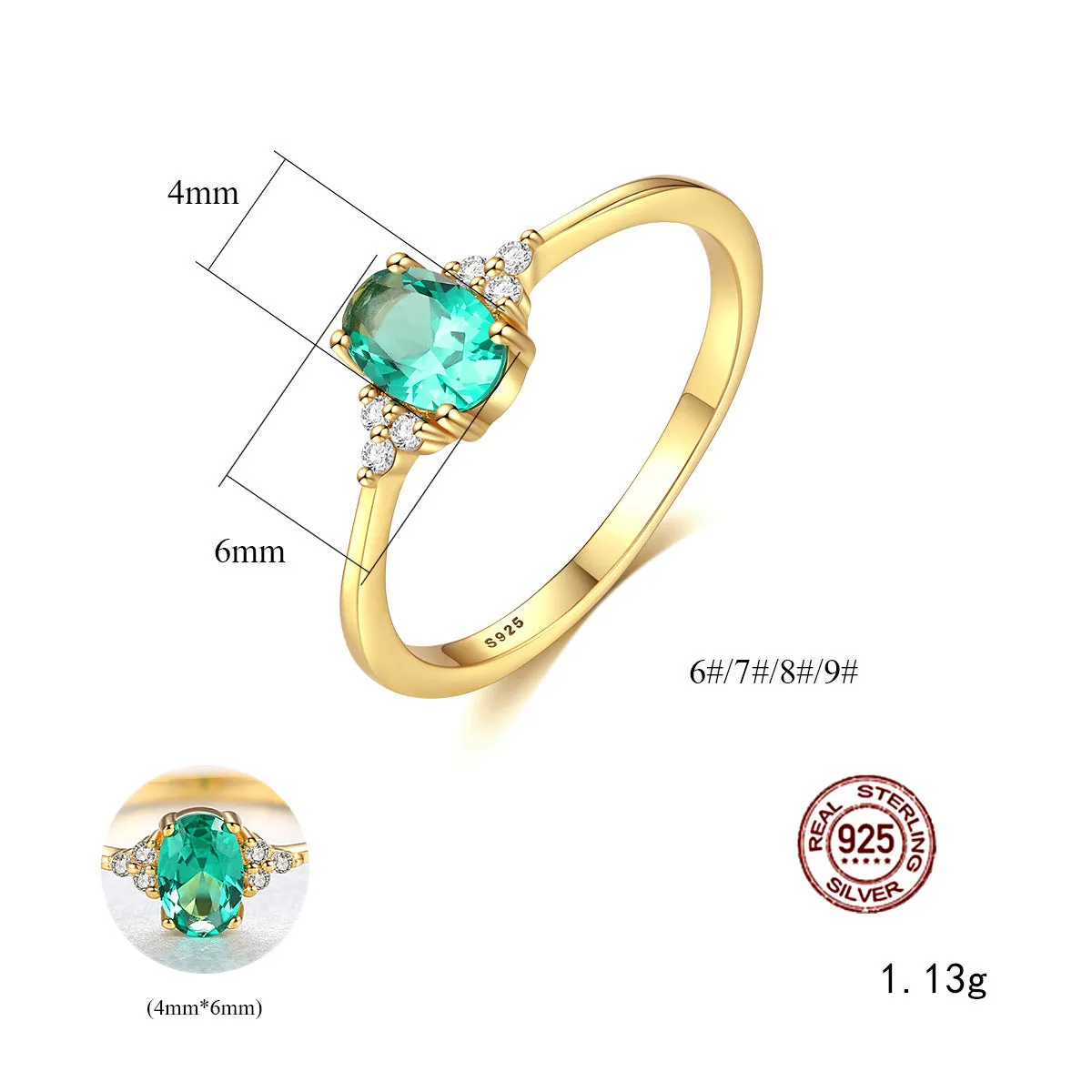GFR006 - Simple S925 Gemstone Ring