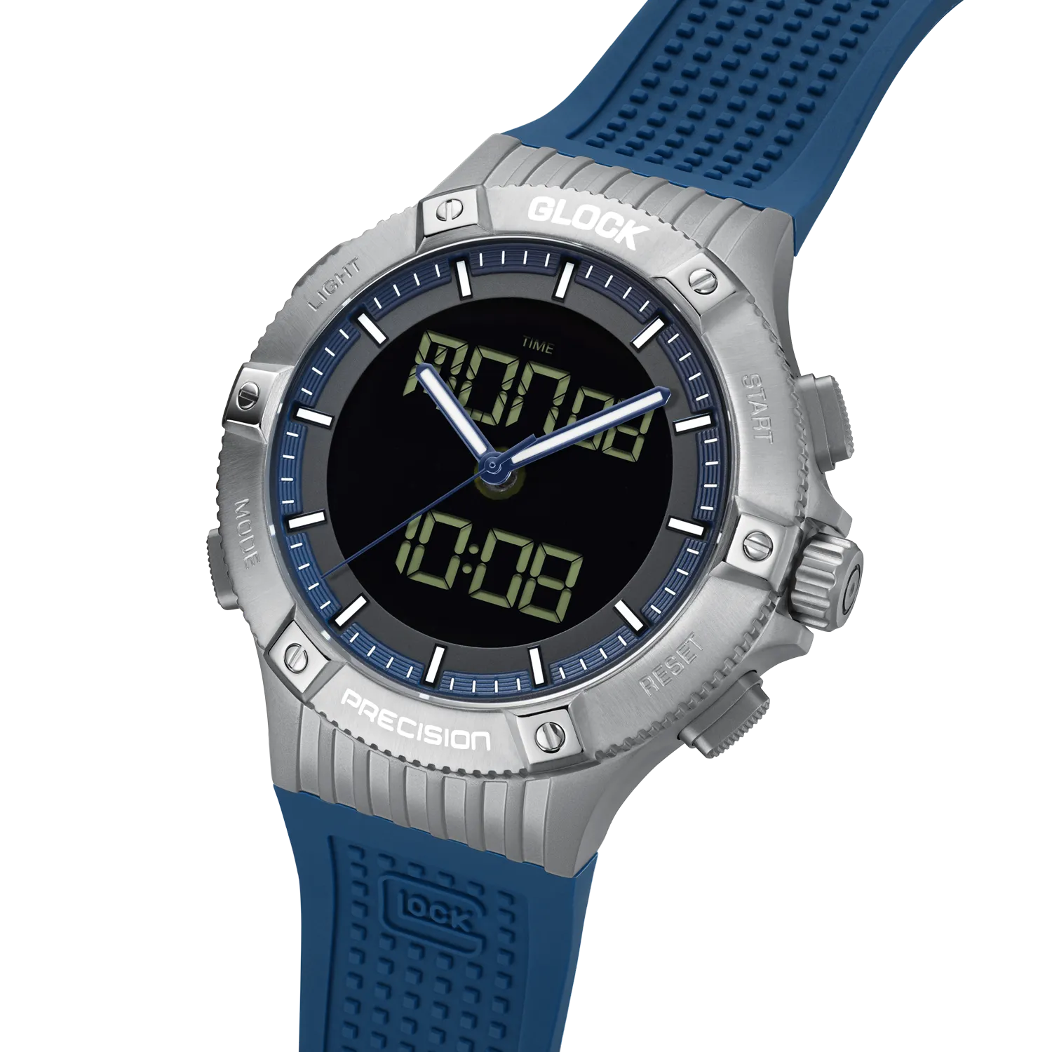 Glock Men's Stainless Steel Quartz Digital Analog Watch Silver & Dark Blue GW-24-2-24
