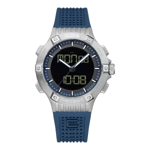 Glock Men's Stainless Steel Quartz Digital Analog Watch Silver & Dark Blue GW-24-2-24