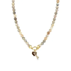 Gold & Diamond Love & Heart African Opal Necklace