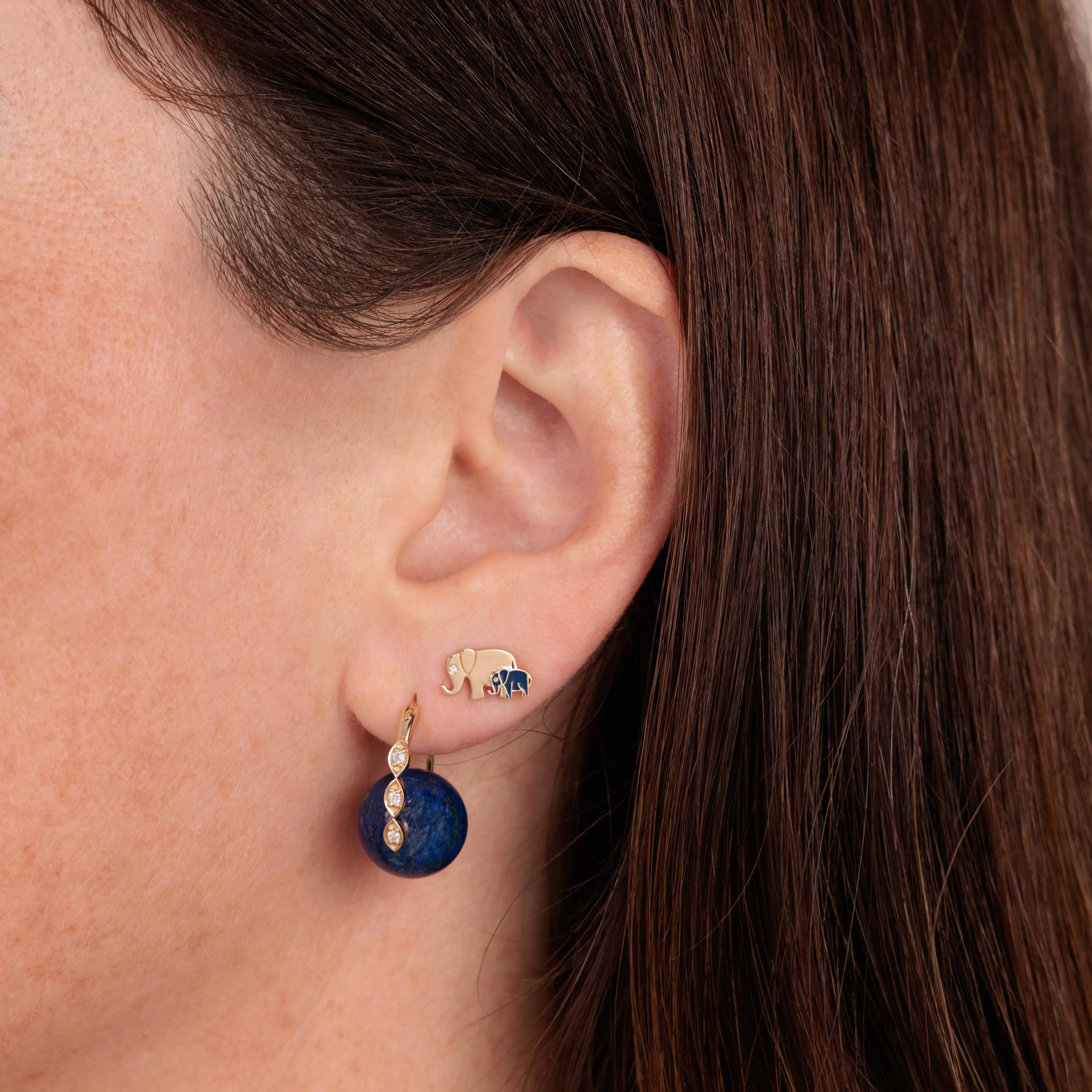 Gold & Diamond Marquise Eye Lapis Earrings