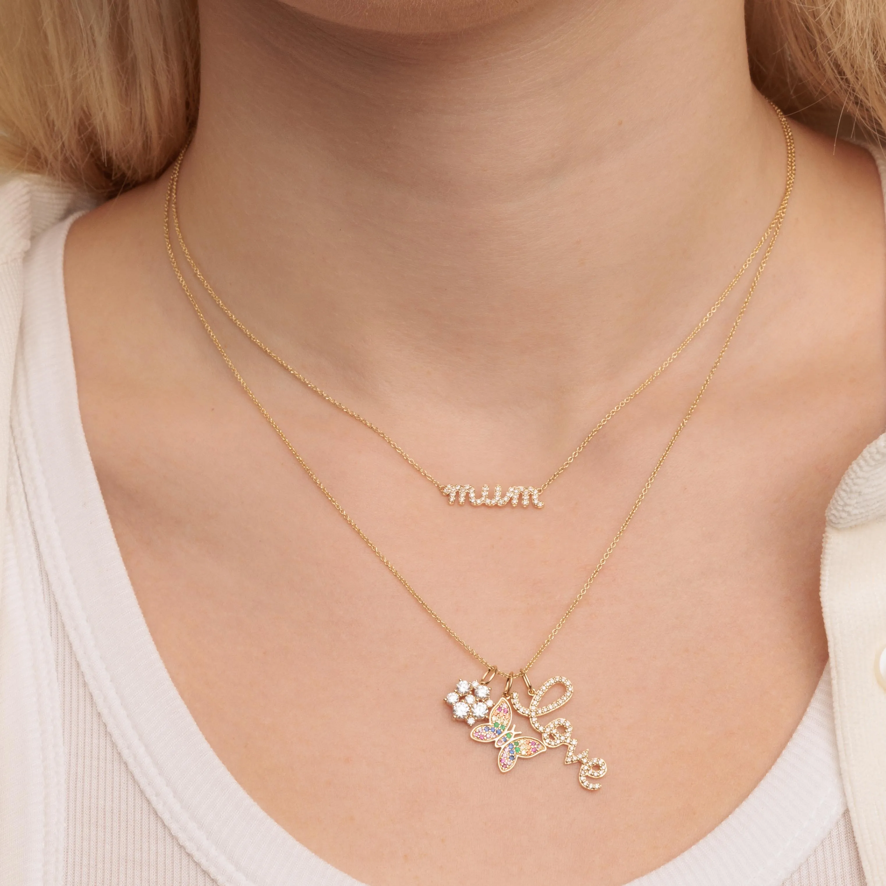 Gold & Diamond Medium Love Charm Necklace