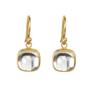 Gold Cabochon Cushion-Shape Natural White Zircon Earrings