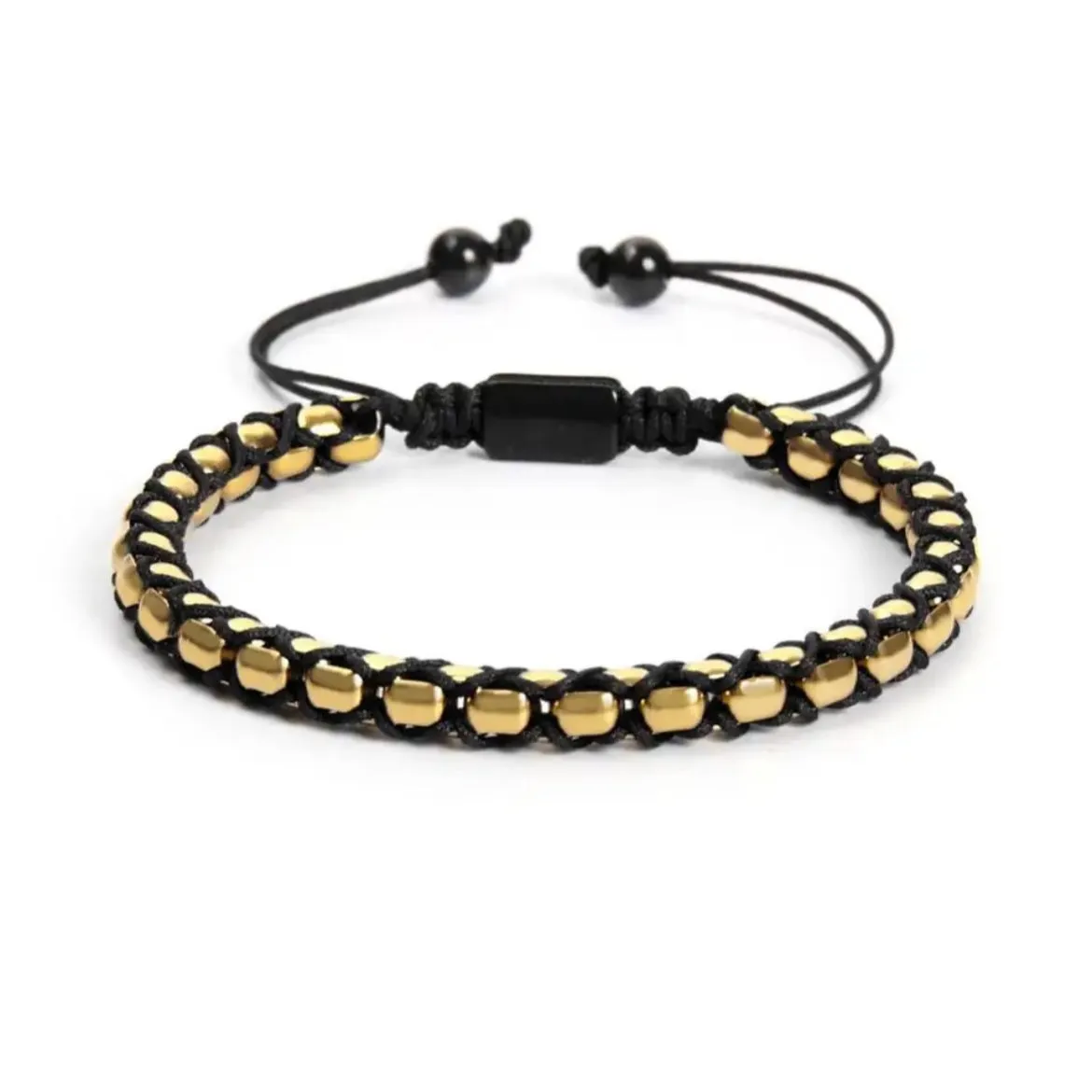 Gold Chain & Black String Braided Bracelet