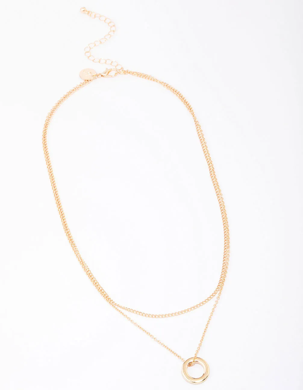 Gold Double Chain Circle Pendant Layered Necklace