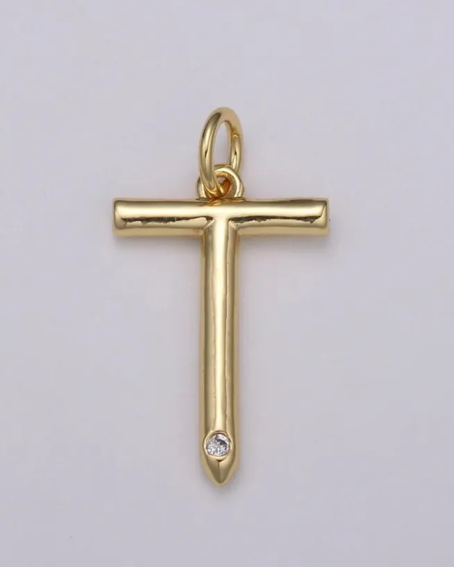 Gold Minimalist CZ Initial Charm