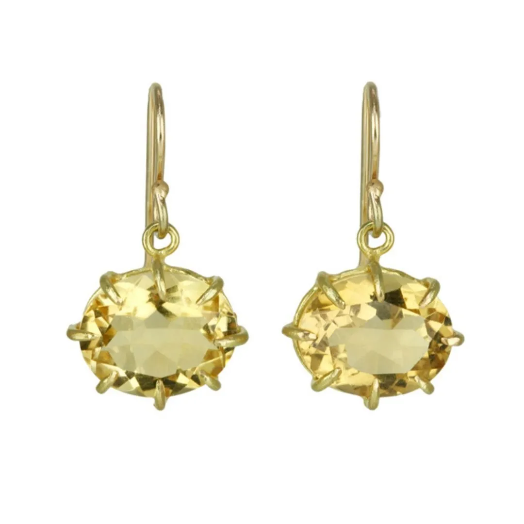 Gold Oval Faceted Citrine Earrings