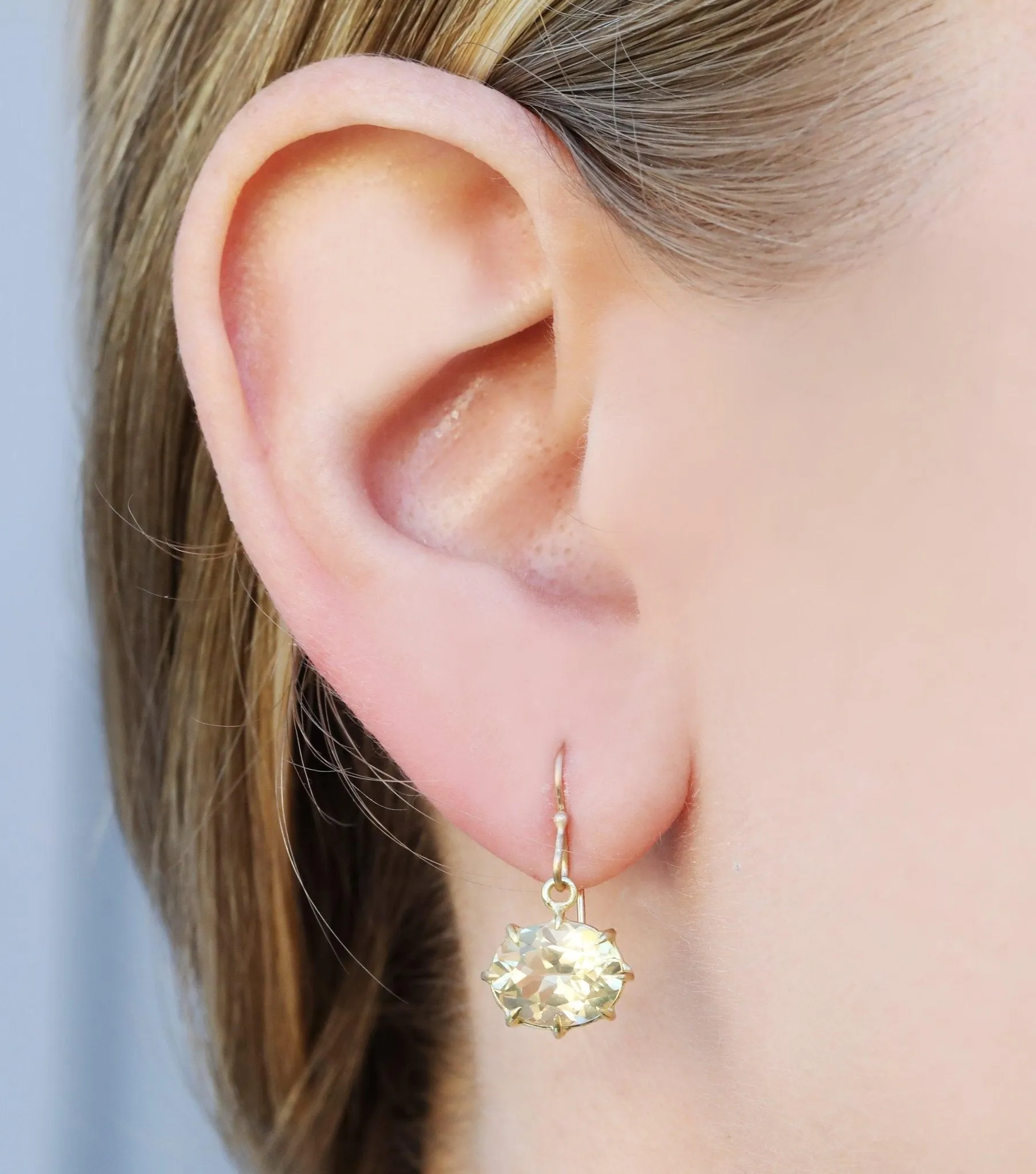 Gold Oval Faceted Citrine Earrings
