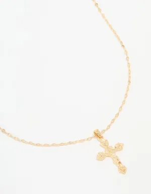 Gold Plated Vintage Cross Pendant Necklace