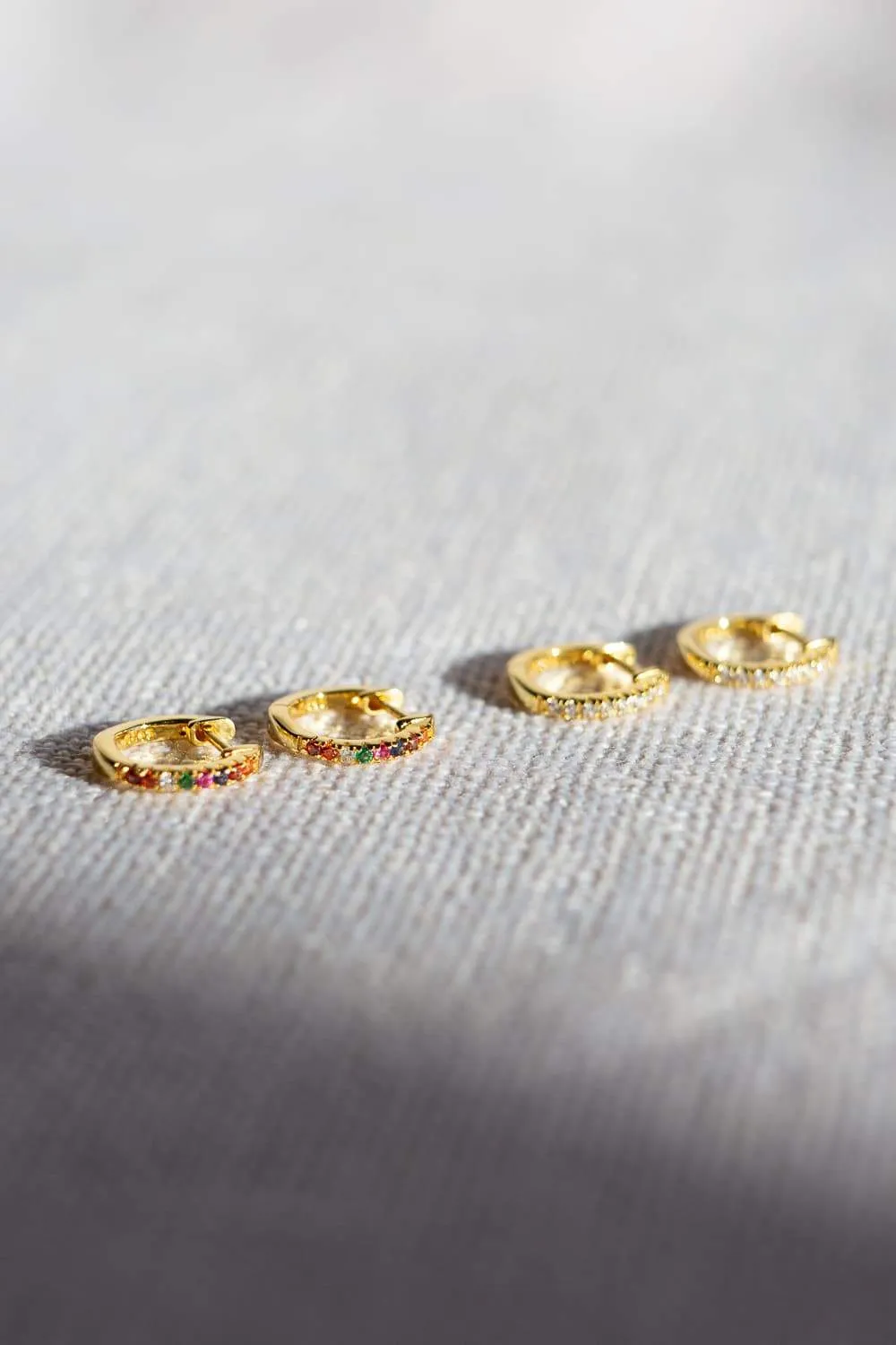Gold Rainbow CZ Pavé 925 Sterling Silver Huggie Hoop