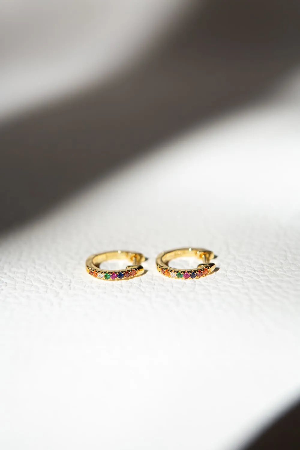 Gold Rainbow CZ Pavé 925 Sterling Silver Huggie Hoop