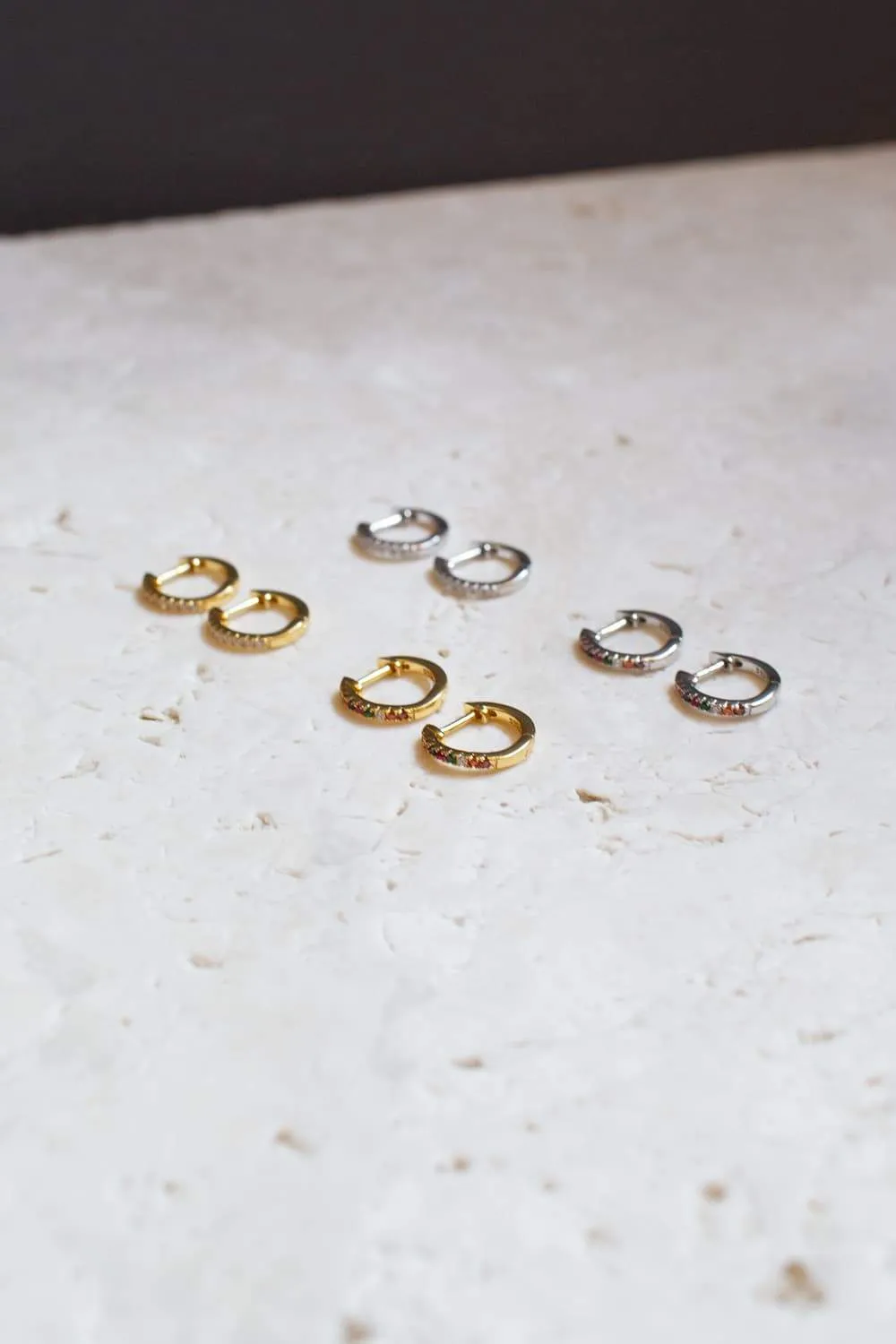 Gold Rainbow CZ Pavé 925 Sterling Silver Huggie Hoop