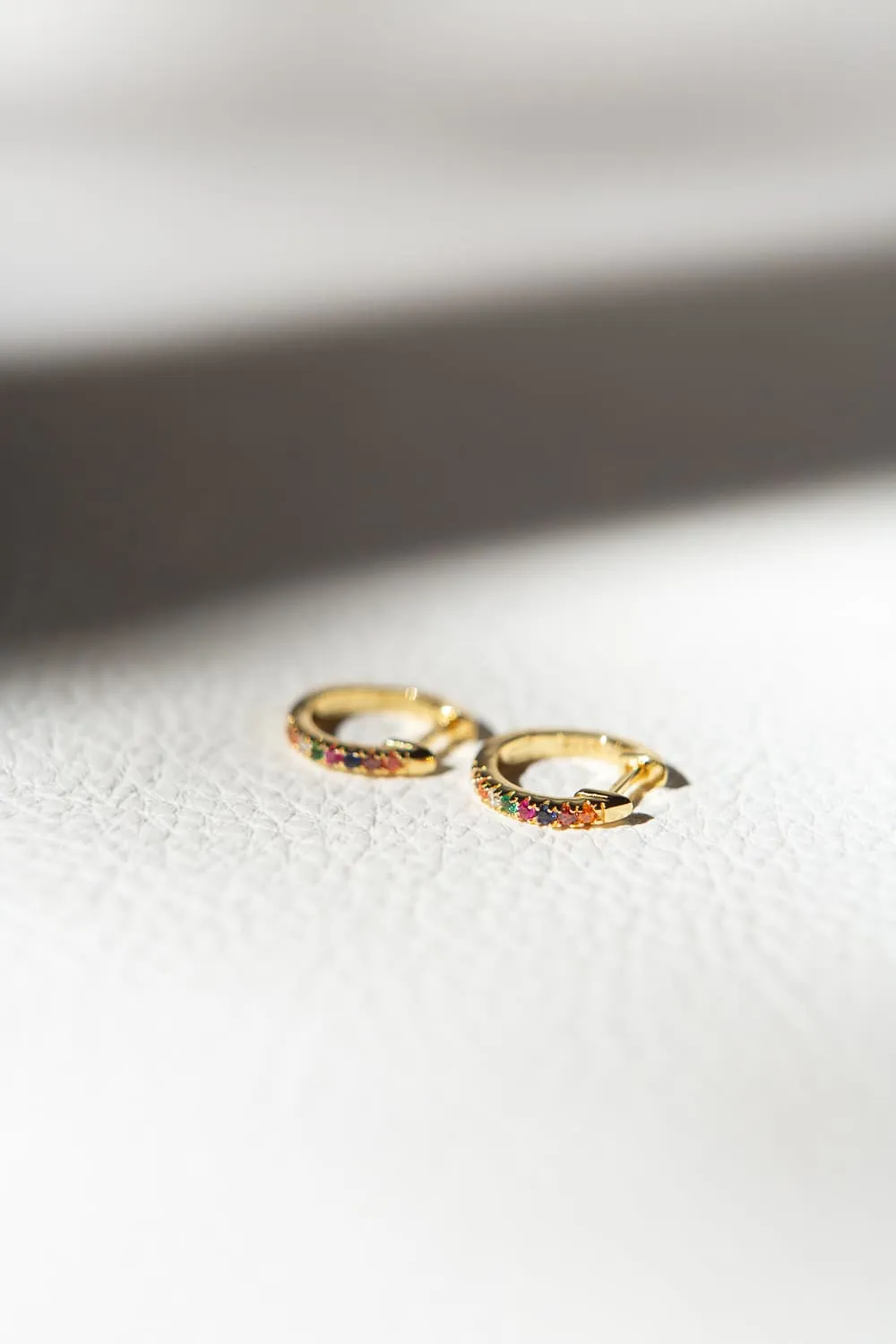 Gold Rainbow CZ Pavé 925 Sterling Silver Huggie Hoop