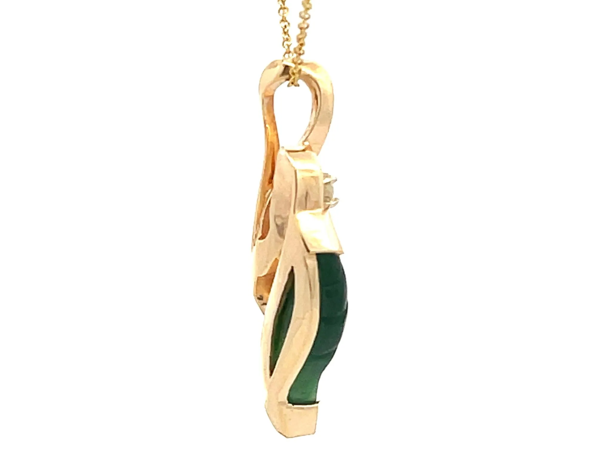 Green Agate Leaf and Diamond Necklace 14K Yellow Gold