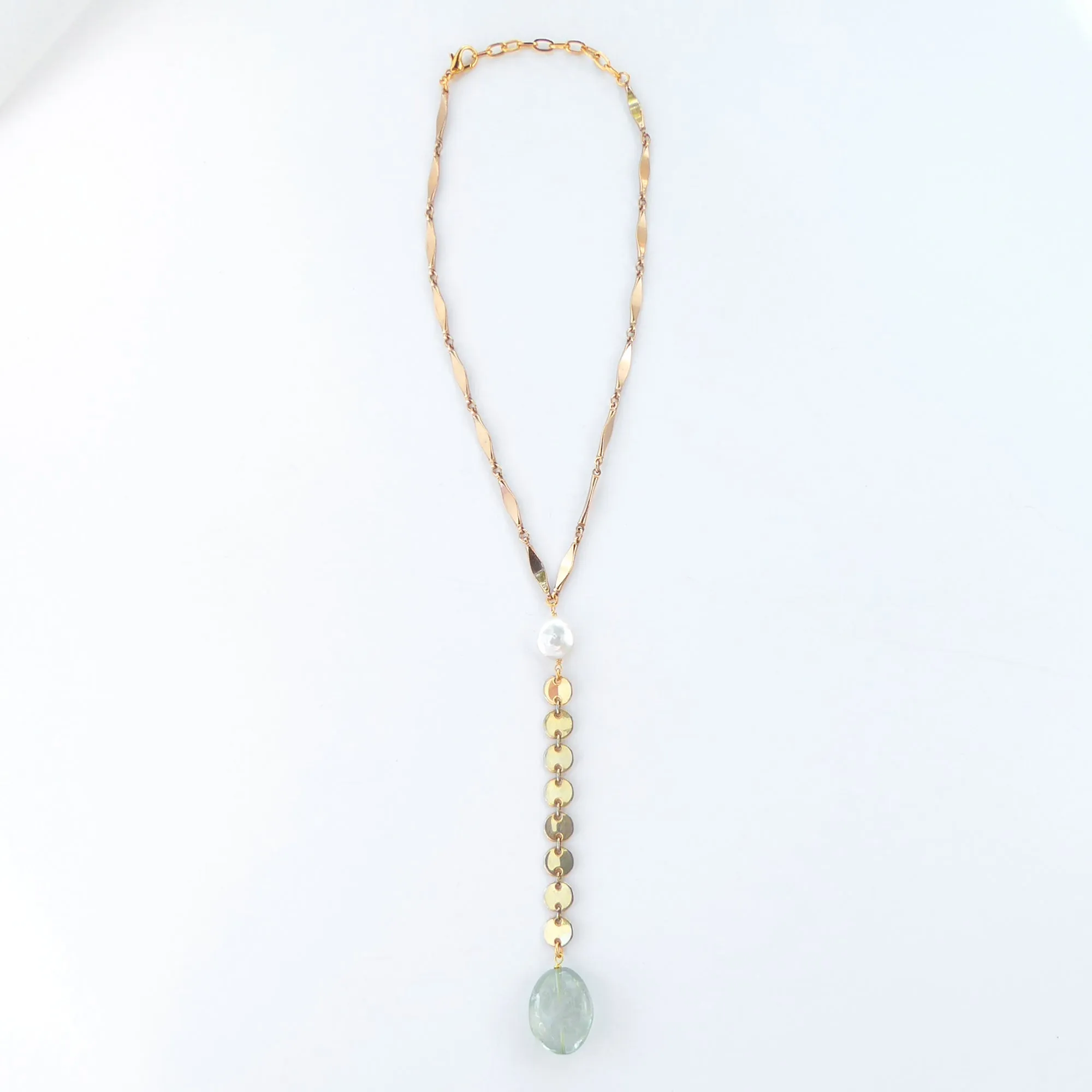 Green amethyst drop necklace