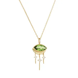 Green Tourmaline Marquis Eye   Moon Necklace
