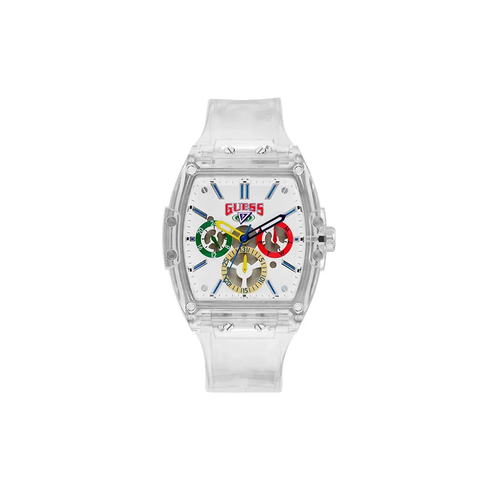 Guess Unisex Quartz Watch With Silicone Case And Transparent Strap