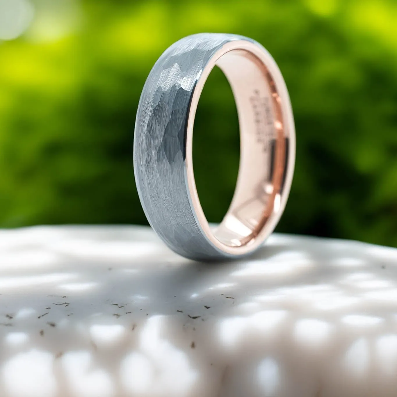 Hammered Silver Band / Rose Gold - 6mm
